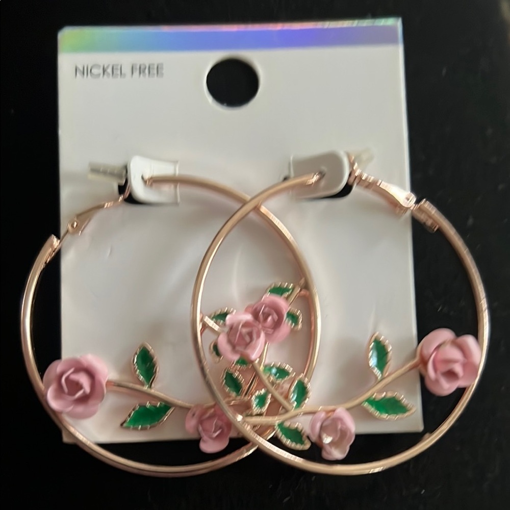 Pink Rose Gold Hoop Earrings